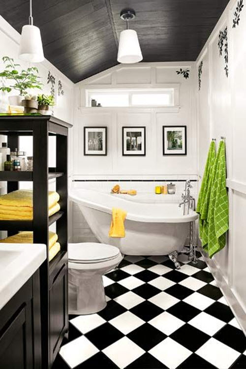 30 black and white bathroom tiles in a small bathroom 