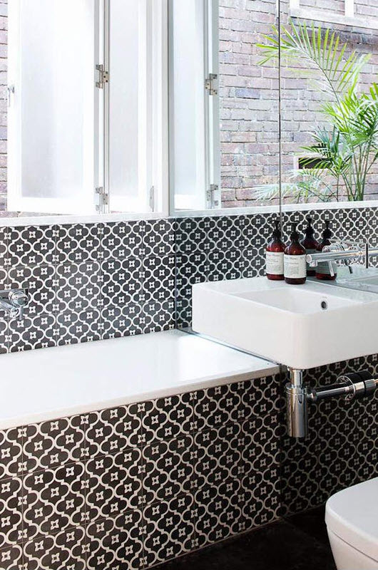 30 black and white bathroom tiles in a small bathroom 