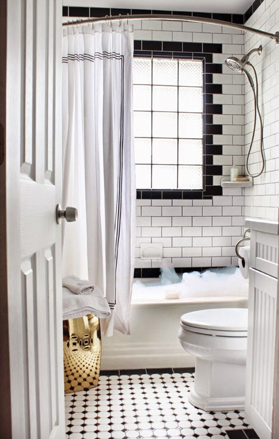 35 black and white subway bathroom tile ideas and pictures