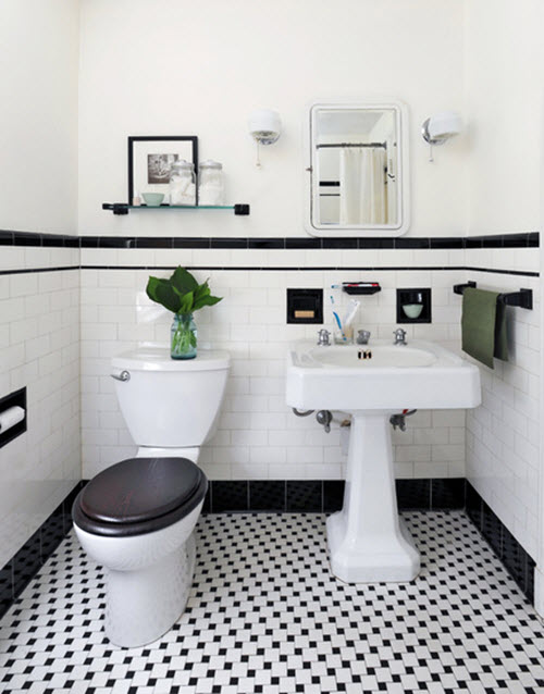 31 retro black white bathroom floor tile ideas and pictures