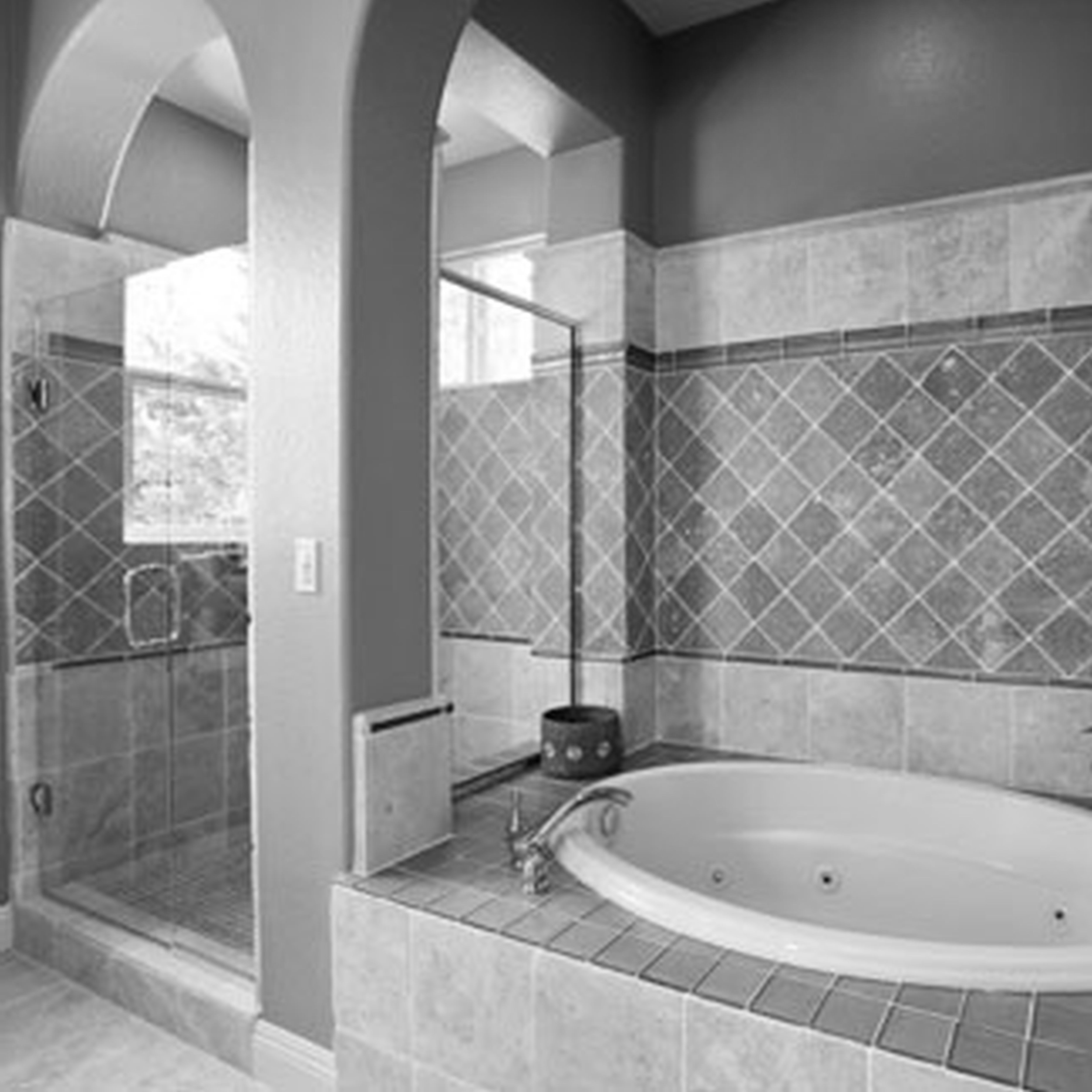 Grey Tile Bathroom. Shower Head Gray Wall Paint Ceramic 
