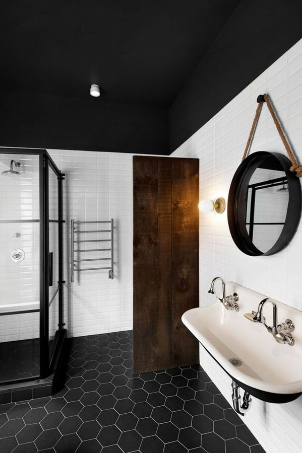 37 black  and white  hexagon bathroom  floor  tile ideas  and 