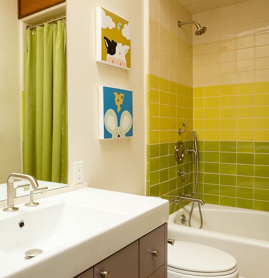 Bright Modern Bathroom Interior Lime Green Tile Backsplash Southampton House