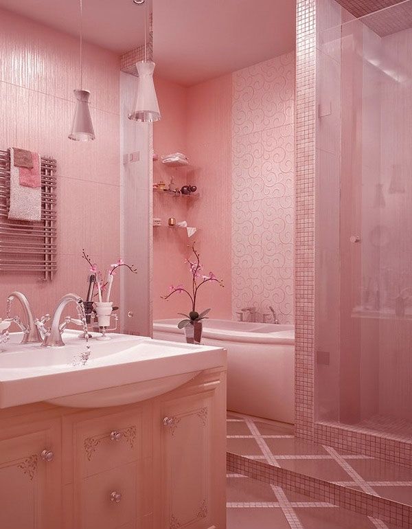 Awesome Pink Bathroom Ideas for Girls Covered Shower Silver Faucet