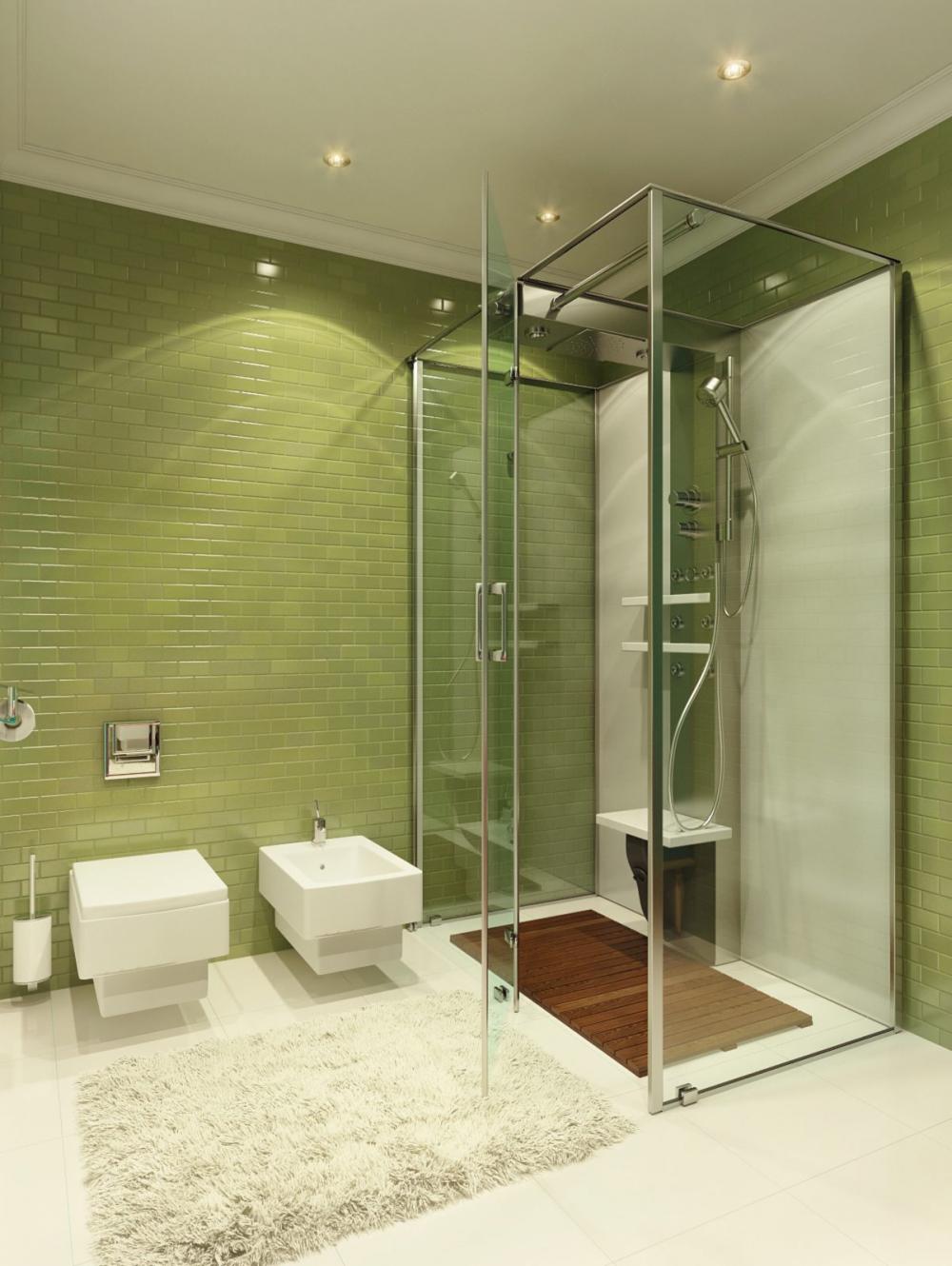 bathroom-captovating-barhroom-design-with-green-tile-bathroom-design-using-glass-shower-room-wall-nice-overhead-small-lamps-cool-square-white-sinks-artistic-and-cool-shower-designs-with-glass-tiles