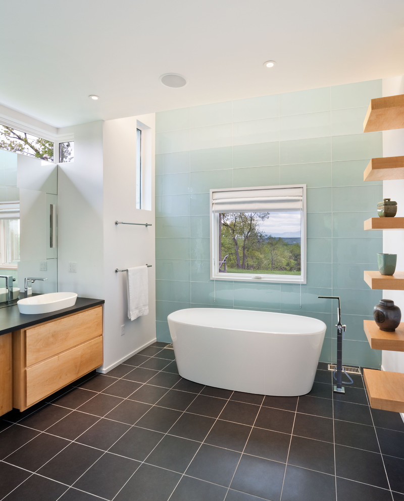 sea-glass-tiles-Bathroom-Contemporary-with-accent-wall-aqua-black