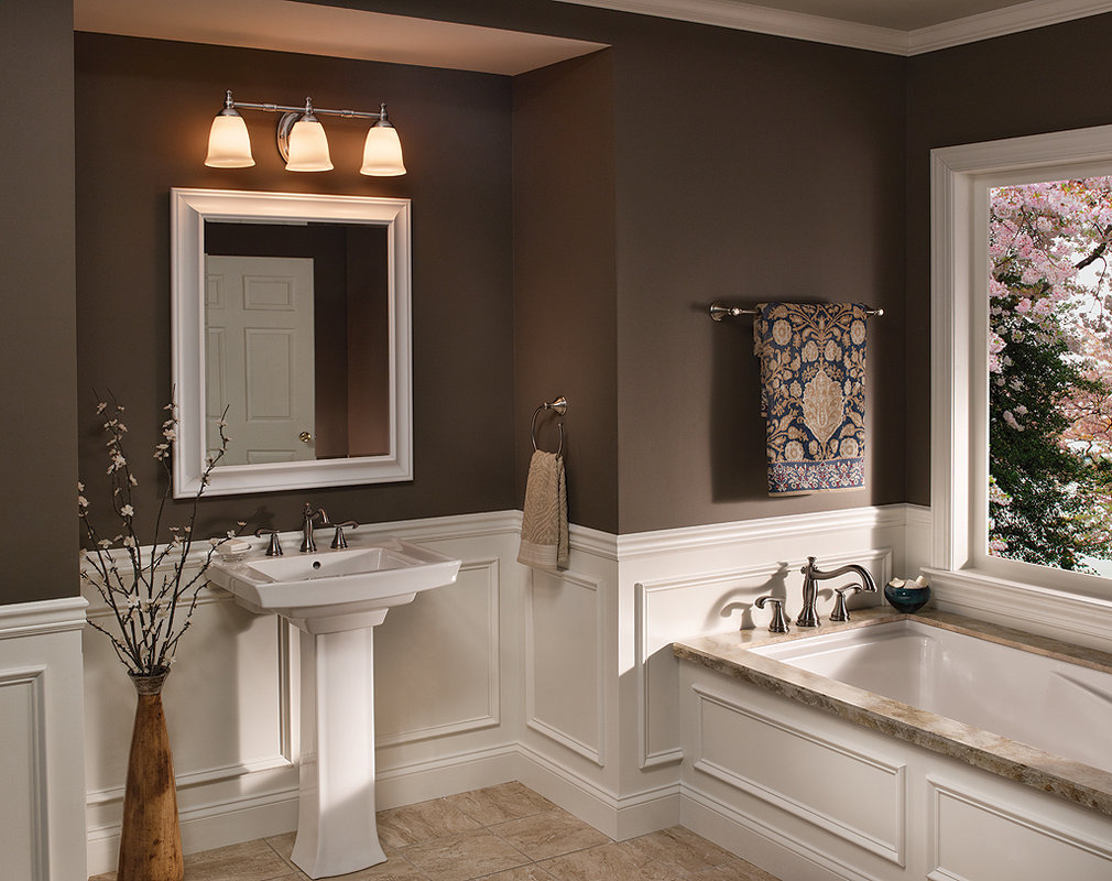 Bathroom-Gorgeous-Design-For-Victorian-Bathroom-Decoration-With-Light-Brown-Granite-Bathtub-Surround-Along-With-Dark-Grey-Bathroom-Wall-Paint-And-White-Ceramic-Pedestal-B