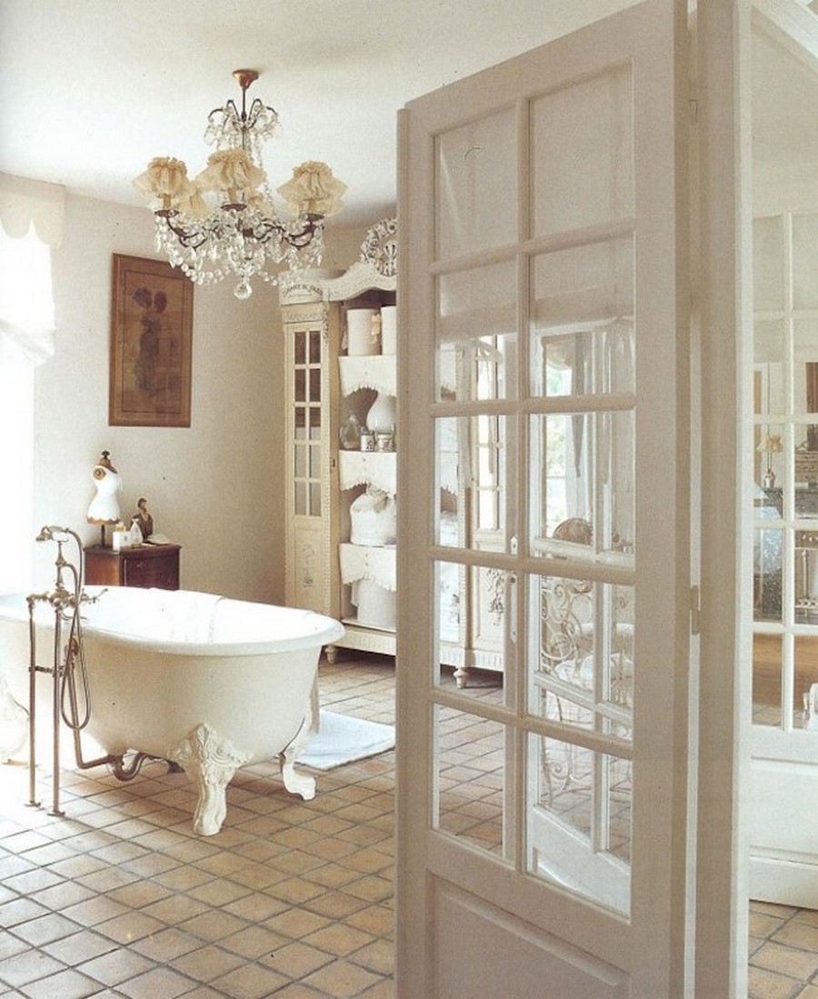 Elegant-shabby-chic-bathroom-with-victorian-freestanding-bathtub-and-gorgeous-armoire-also-French-doors