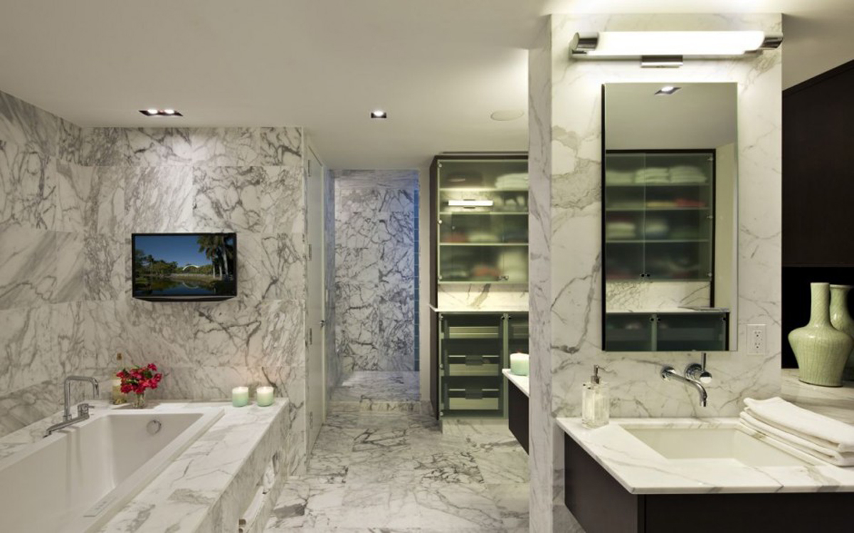 Impressive-Marble-Wall-and-Floor-in-Modern-Bathroom-Design-with-Bathtub-facing-Vanity