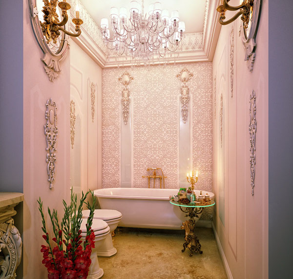 Luxury-Pink-Bathroom-Atmosphere-With-Perfect-Chandelier