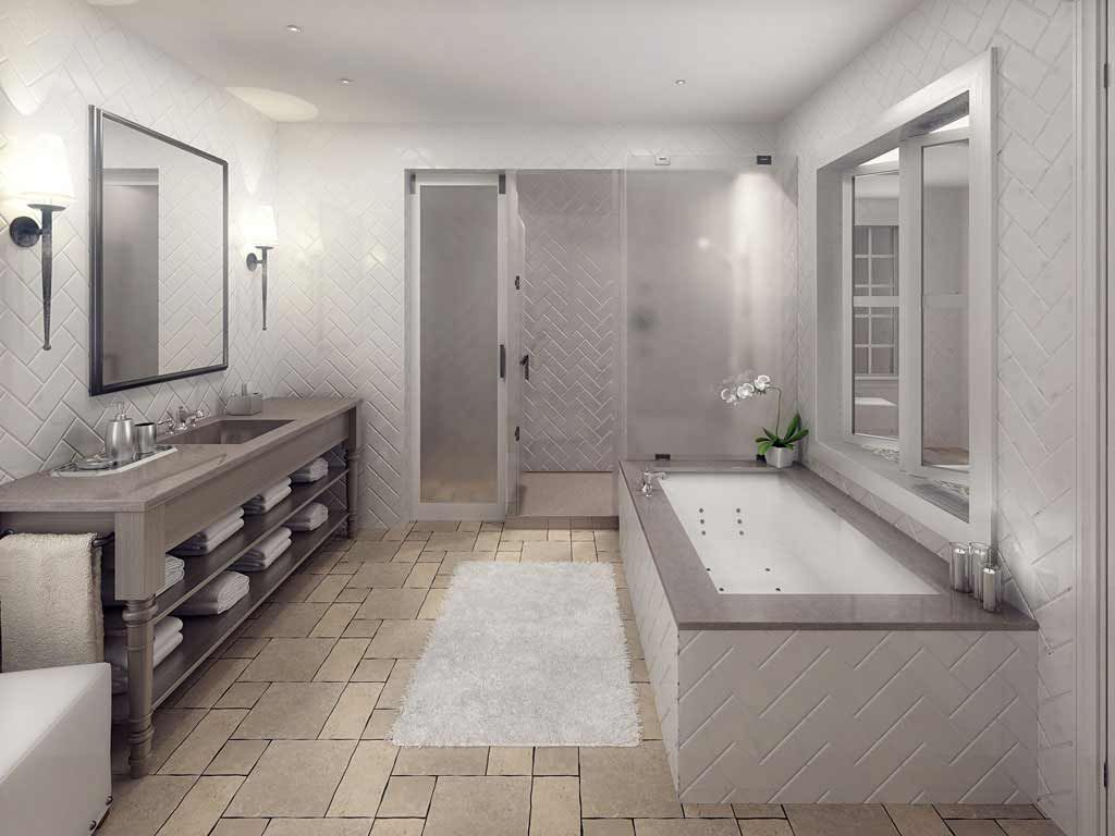 Natural-stone-tile-floor-in-gray-bathroom