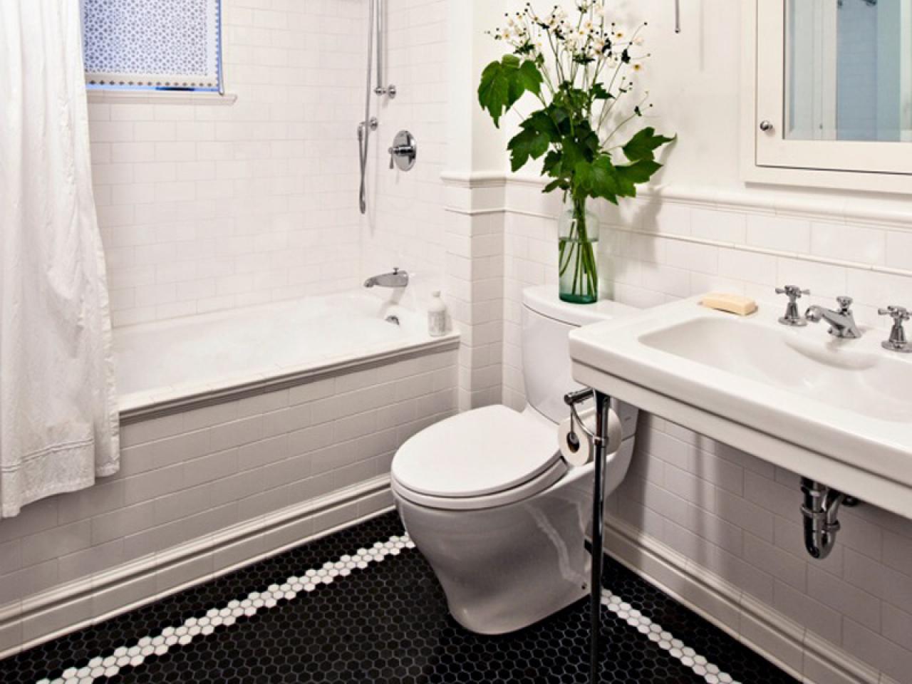 bathroom-classy-white-bathroom-decoration-using-white-ceramic-console-bathroom-sinks-including-black-basket-weave-tile-bathroom-flooring-and-white-high-end-bathroom-tile-interactive-high-end-tile-bat