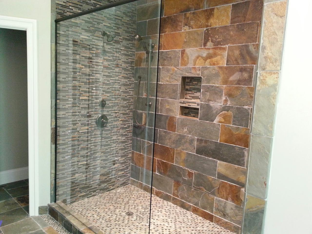 bathroom-gorgeous-bathroom-design-idea-with-shower-stall-designed-with-grey-mosaic-and-grey-brown-stone-tile-wall-design-plus-mosaic-shower-pan-combine-with-glass-door-and-natural-stone-tile-flooring