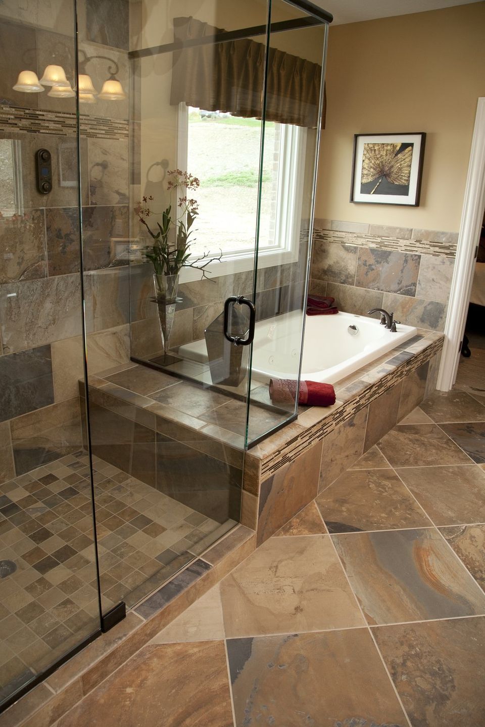 bathroom-gorgeous-bathroom-idea-with-white-bathtub-plus-glass-shower-room-combine-with-natural-stone-tile-wall-and-floor-plus-chic-windows-curtain-bathroom-wall-tile-ideas-for-small-bathrooms