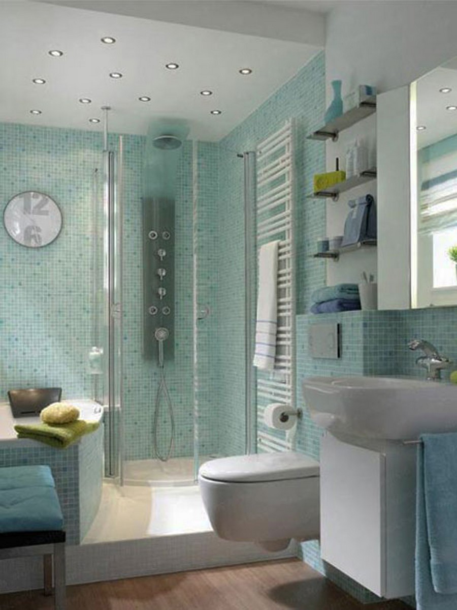 floating-toilet-also-ultra-modern-glass-shower-enclosure-and-blue-mosaic-backsplash-tile-in-cool-small-bathroom-design