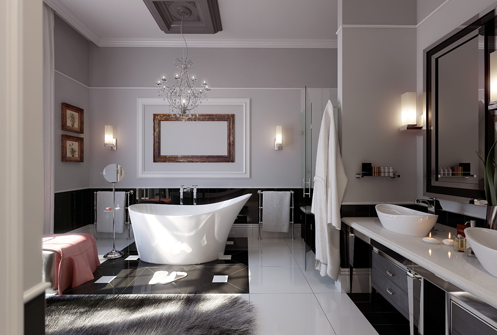 retro-ultramodern-bathroom-white-ceramic-bathtub-inspiration