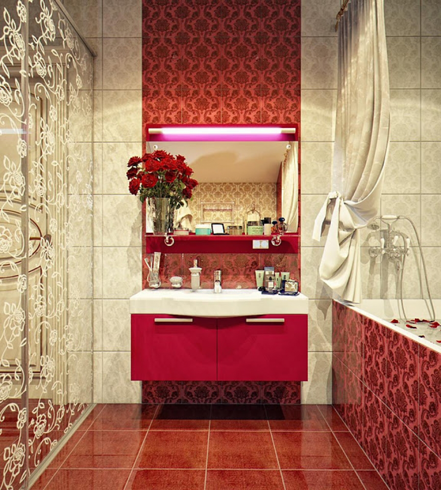 small-cute-bathroom-ideas-vintage-red-cabinet