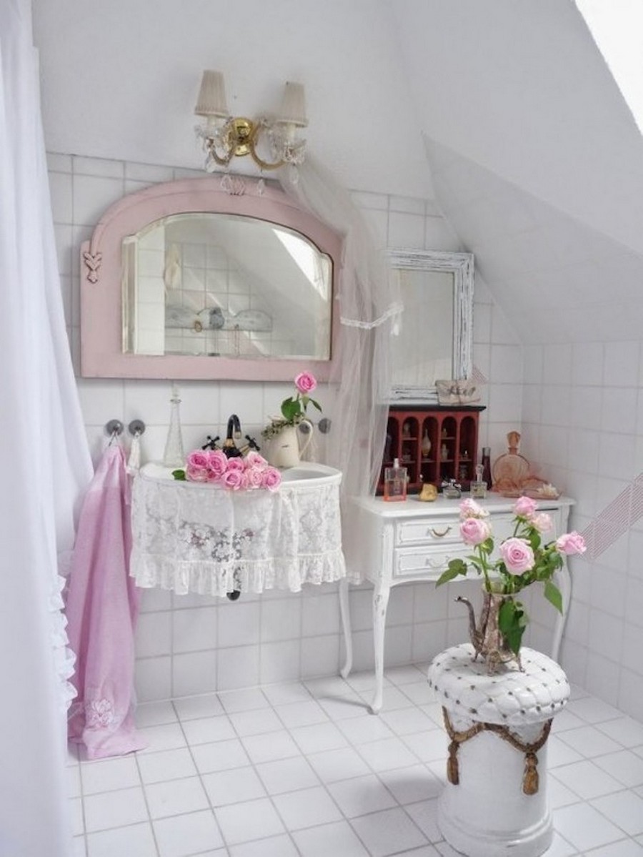 white-shabby-chic-bathroom-interior-decor-with-victorian-vanity-table-and-wall-mounted-sink-also-soft-pink-aged-mirror