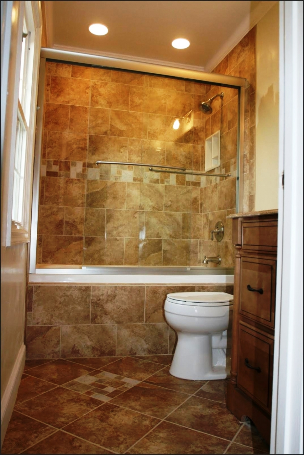 white-toilet-seat-also-drop-in-bathtub-or-small-ceiling-lighting-feat-brown-wooden-cabinets-plus-vintage-bathroom-tile-ideas-970x1451