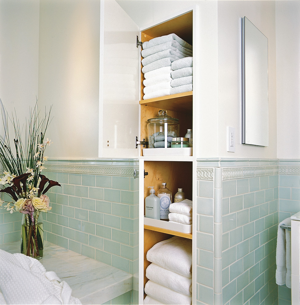 Baroque-Linen-Closet-method-San-Francisco-Traditional-Bathroom-Decorating-ideas-with-accent-tiles-bathroom-storage-built-in-storage-canister-set-floral-arrangement-green-tile-marble