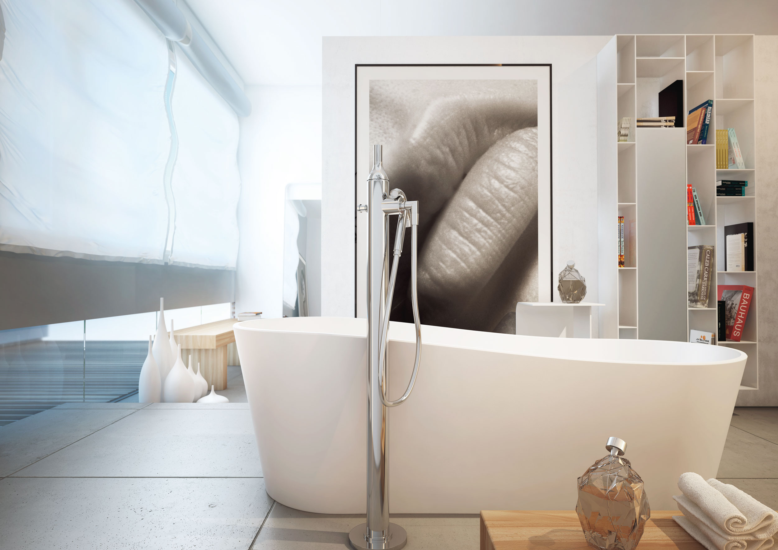 Bathrooms-Lovely-Bookshelf-and-elegant-Free-Standing-Bathtub-for-beautiful-White-Italian-Style-Bathroom-Design-with-Standing-Bathtub-Faucet