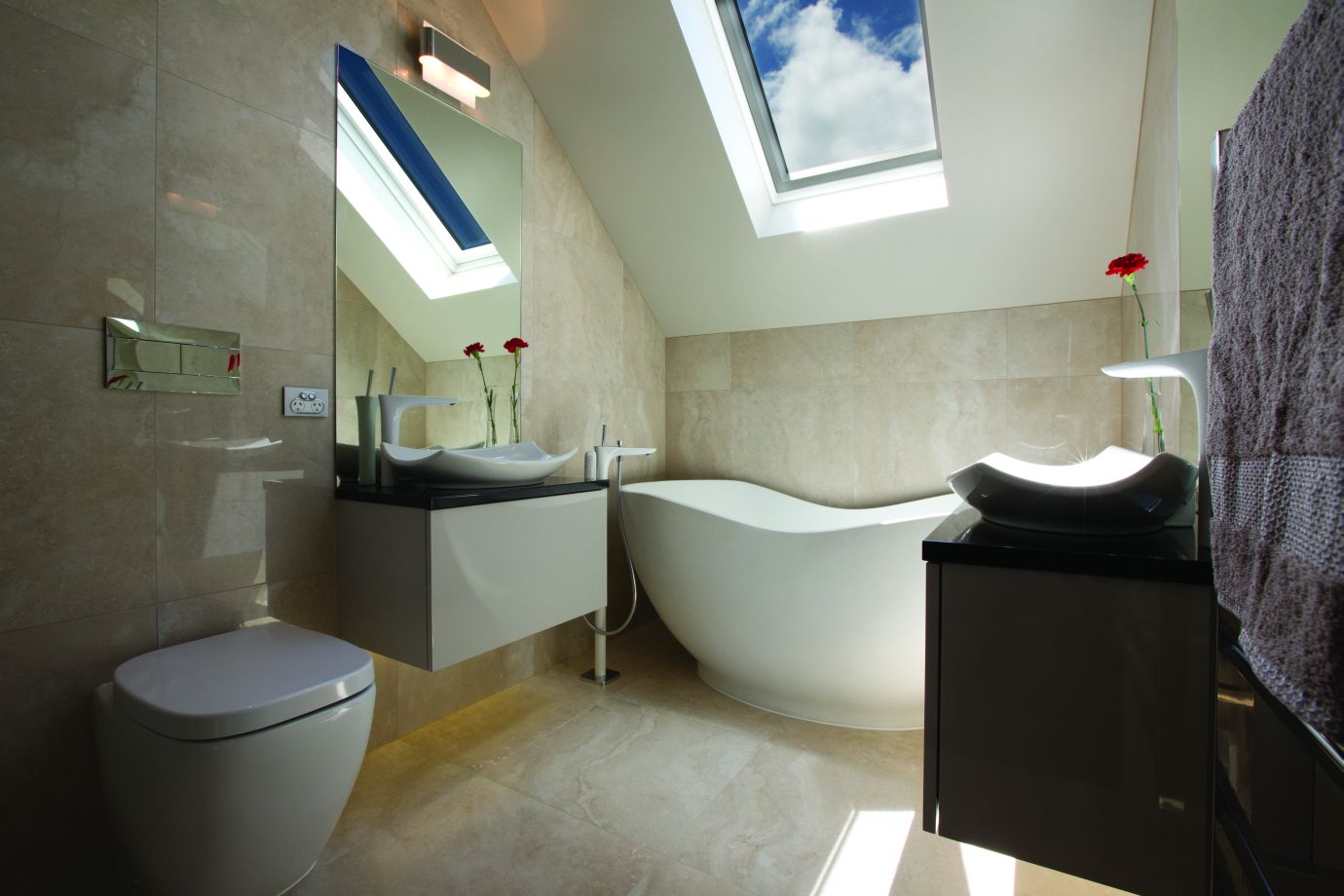 Travertino Bone Bathroom porcelain floor and wall tiles