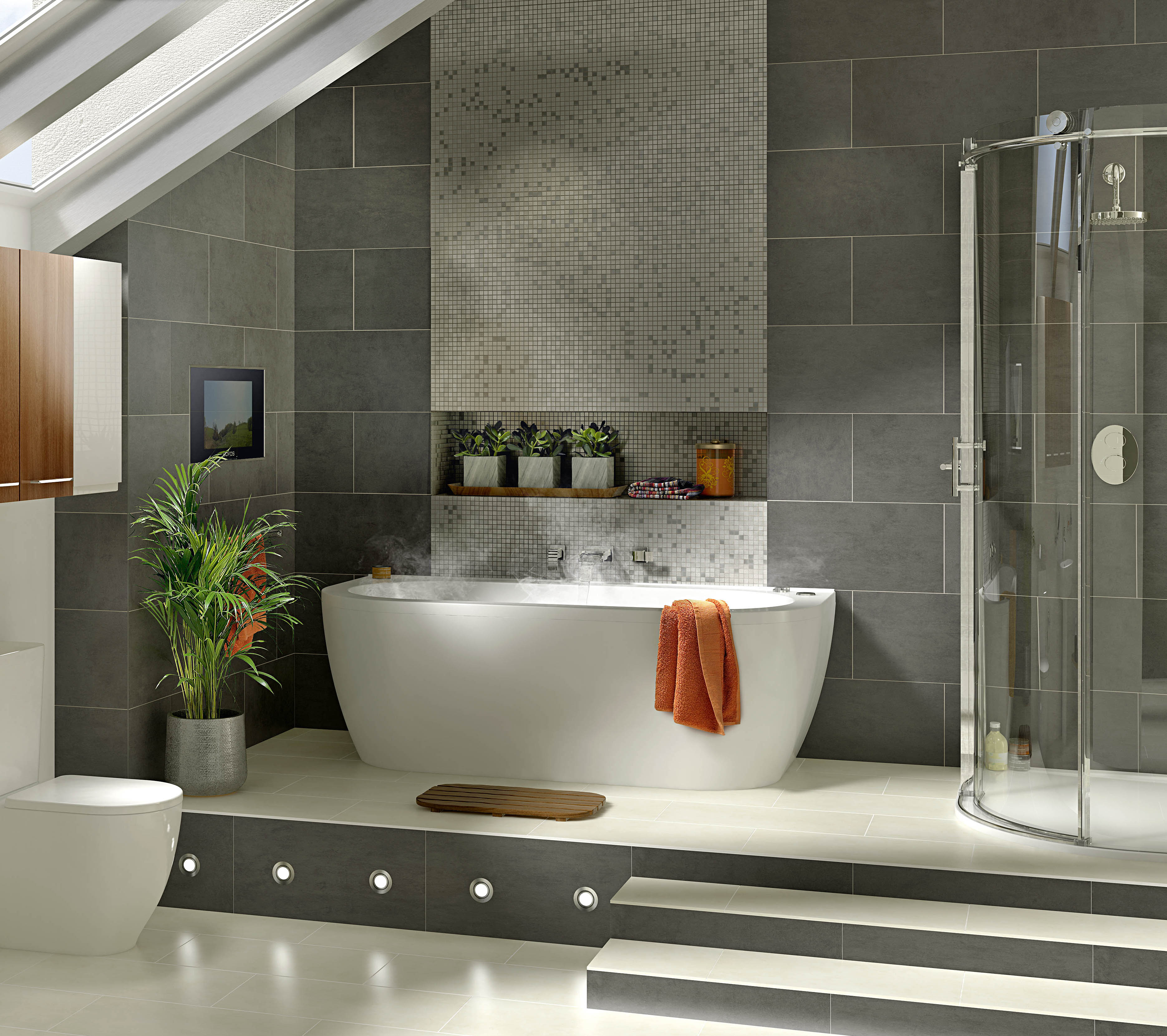 bathroom-attractive-efficient-bathroom-design-showing-grey-tiles-walls-ideas-and-white-oval-bathtub-with-clear-glass-semi-circle-shower-room-as-well-as-bathroom-tile-designs-plus-bathroom-design
