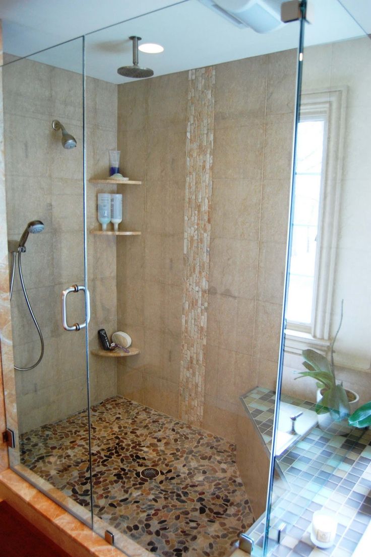 bathroom-entrancing-small-bathroom-design-using-cream-glass-tile-bathroom-wall-along-with-mounted-ceiling-round-steel-shower-heads-and-cream-pebble-tile-bathroom-floor-divine-bathroom-decoration-usin