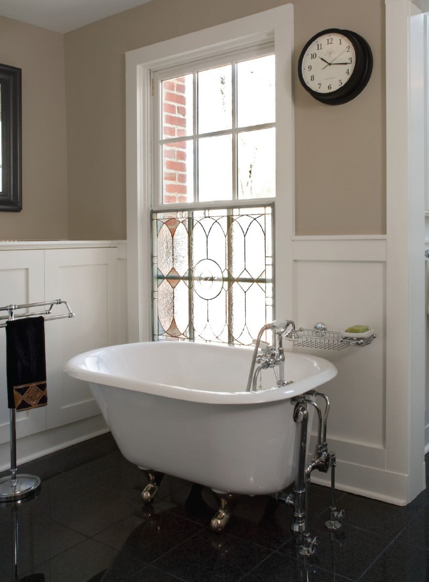 bathroom-small-clawfoot-tub-in-classy-bathroom-layout-design-with-artistic-single-hung-vertical-slider-window-wall-clock-with-black-edge-detail-and-black-granite-tiles-bathroom-floor-extraordina
