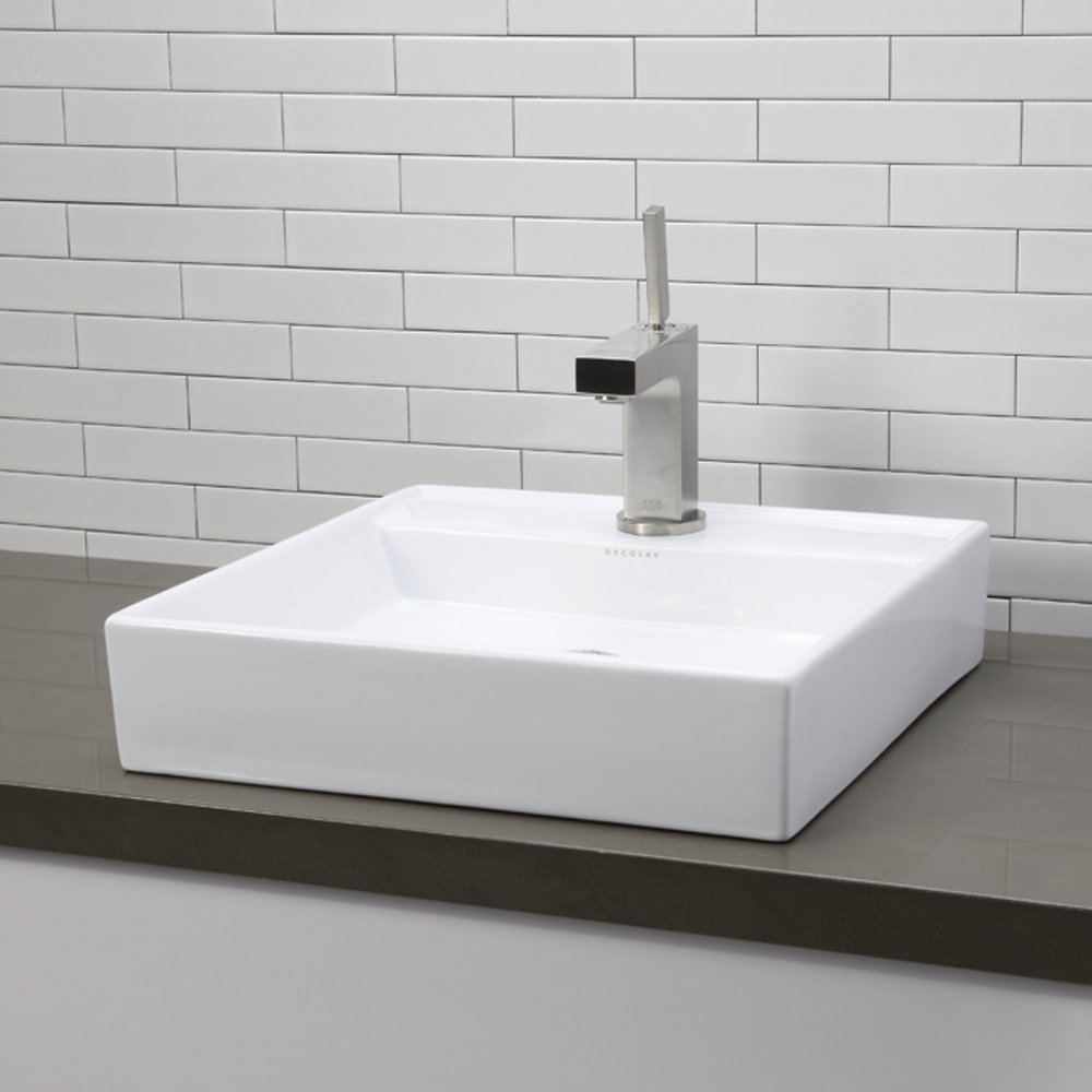 enchanting-modern-white-bathroom-decoration-using-modern-l-shape-chrome-bathroom-sink-faucets-including-square-white-ceramic-low-profile-vessel-sinks-and-white-brick-tile-bathroom-wall