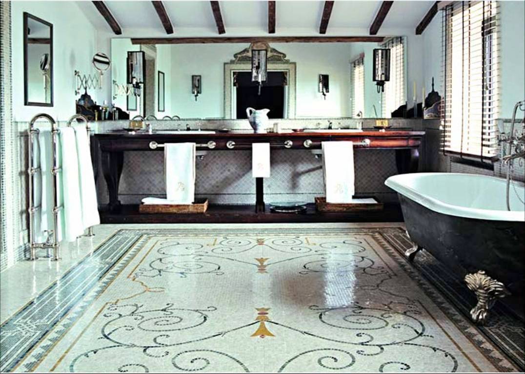 engaging-italian-bathroom-tiles-exquisitely-victorian-designed-with-red-pine-varnish-floral-pattern-floor-tiles-interior-design-feats-classic-black-and-white-bathtub-also-mirror-on-white-paint-wall