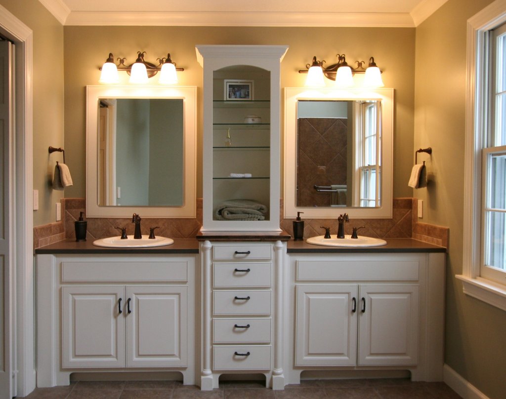 bathroom-great-small-bathroom-remodeling-with-white-bathroom-cabinet-designed-with-twin-sink-also-rectangular-mirror-and-wall-lighting-combine-with-brown-tile-floor-great-small-bathrooms-design-ideas