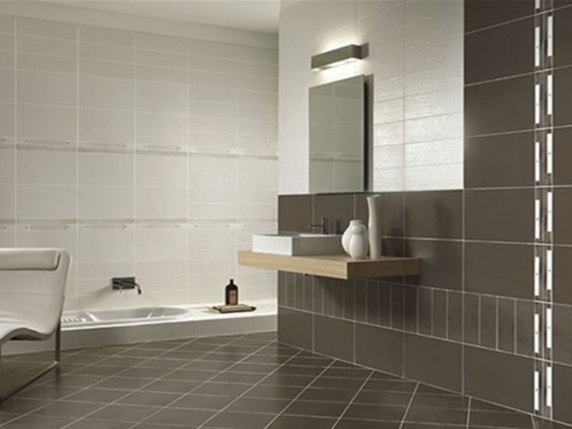 dark-gray-ceramic-bathroom-wall-tile-mirror-without-frame-wooden-hardwood-vanity-mounted-bathtub-beautiful-gallery-showroom-contemporary-decorating-tiled-bathrooms-styles