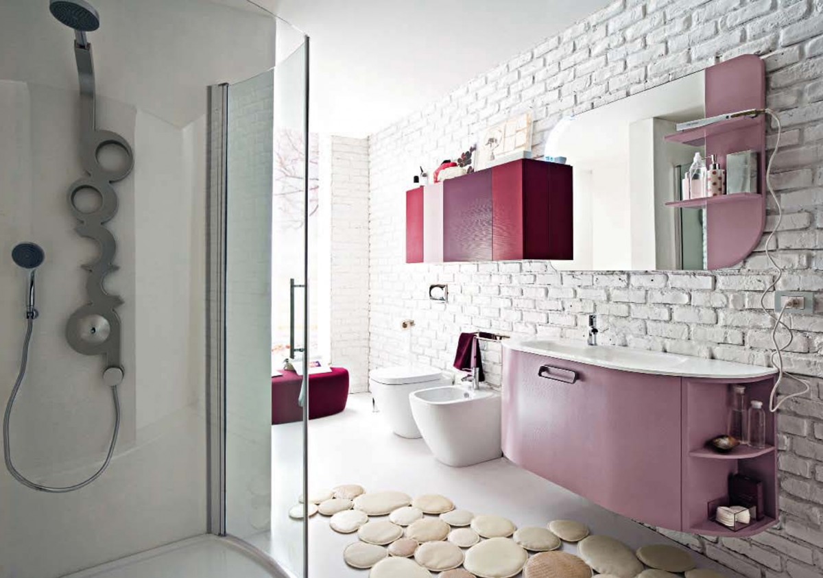 kitchen-bathroom-beautiful-pink-bathroom-decoration-using-modern-mounted-wall-pink-bathroom-vanity-including-white-brick-tile-bathroom-wall-and-white-laminate-ikea-bathroom-counter-tops-attractive-fu