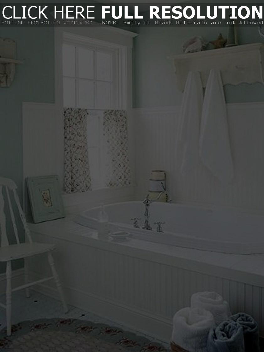 bathroom-styles-cottage-style-with-wainscoting-and-open-shelf-with-hooks-and-cafe-curtain