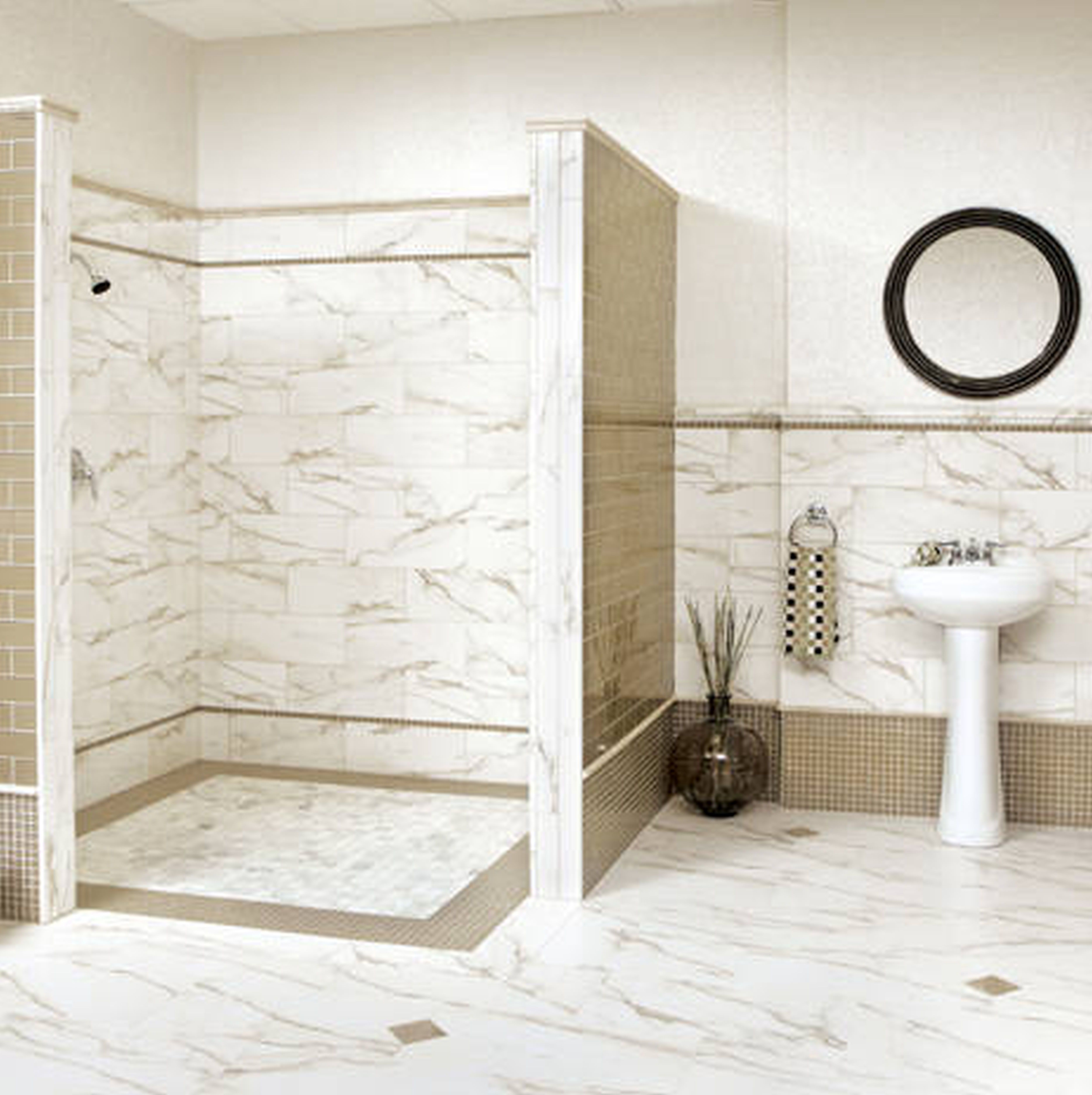 interior-white-marble-bathroom-tile-wall-connected-by-white-washstand-and-round-black-wooden-mirror-on-the-wall-interesting-bathroom-tile-designs-for-small-bathrooms-brings-pleasing-nuance